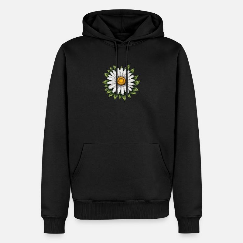 Daisy Bloom mit Blättern - Männer Premium Bio Hoodie - Schwarz