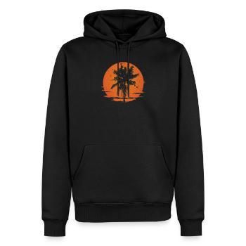Distressed Sunset Palm Silhouette - Männer Premium Bio Hoodie - Schwarz - Vorne - Nico (187cm)