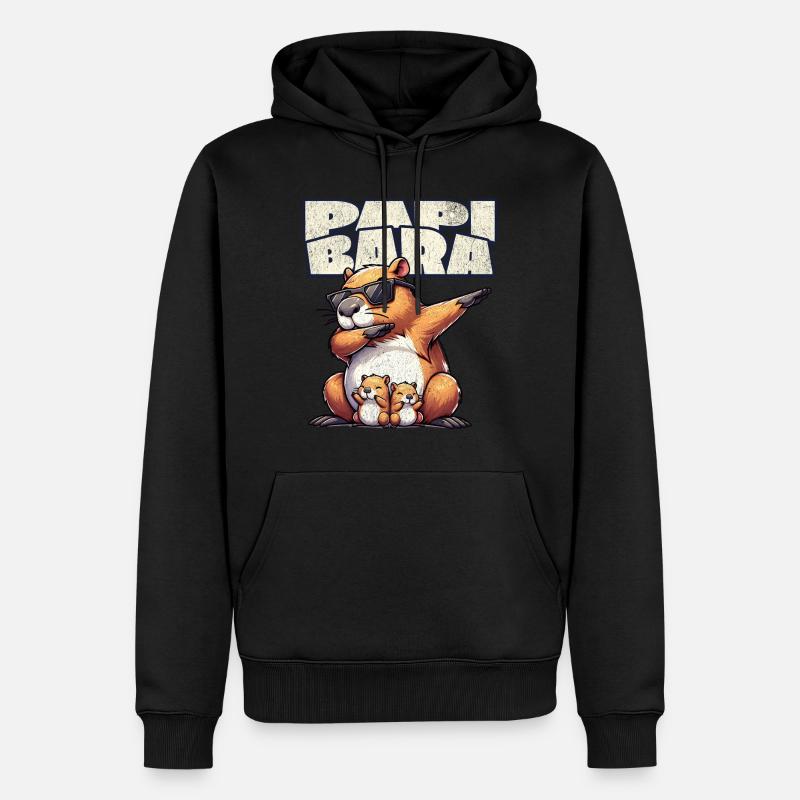 Papibara Capybara Père Papa - Sweat à capuche Premium bio Homme - noir