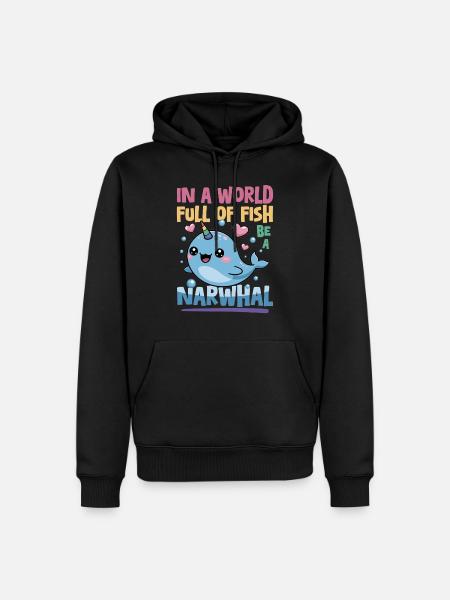 Narwhal Chibi Kawaii - Männer Premium Bio Hoodie - Schwarz