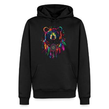 Ours avec attrape-rêves - Sweat à capuche Premium bio Homme - noir - Devant - Nico (187cm)