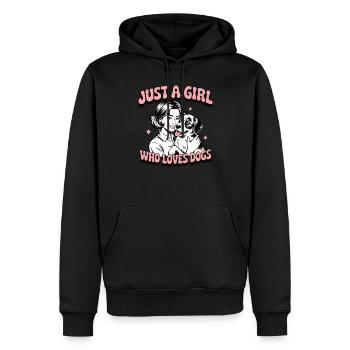 Just a girl who loves dogs – Retro 1960s Pop-Art - Männer Premium Bio Hoodie - Schwarz - Vorne - Nico (187cm)