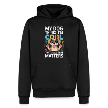 Mein Hund findet mich cool Spruch - Männer Premium Bio Hoodie - Schwarz - Vorne - Nico (187cm)