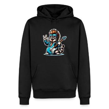 Cat Guitariste de Rock and Roll - Sweat à capuche Premium bio Homme - noir - Devant - Nico (187cm)
