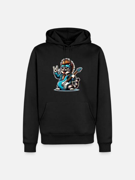 Cat Rock and Roll Guitarist - Men’s Premium Organic Hoodie - black