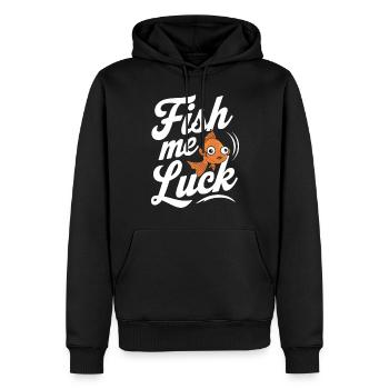 Fish Me Luck Motif de pêche amusant - Sweat à capuche Premium bio Homme - noir - Devant - Nico (187cm)