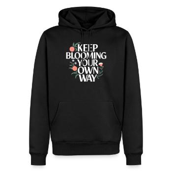 Keep Blooming Your Own Way Inspirierende Botschaft - Männer Premium Bio Hoodie - Schwarz - Vorne - Nico (187cm)