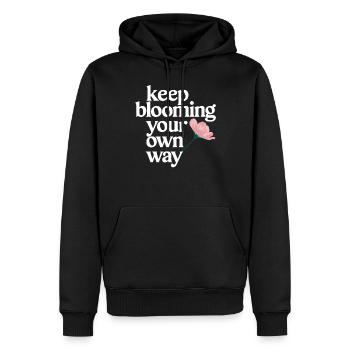 Keep Blooming Your Own Way Motivationsspruch - Männer Premium Bio Hoodie - Schwarz - Vorne - Nico (187cm)