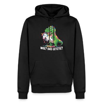 Wie? Das Letzte? T-rex mit Einhorndesing - Männer Premium Bio Hoodie - Schwarz - Vorne - Nico (187cm)