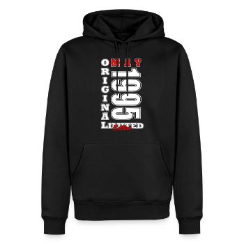 Anniversaire Mai 1995 Anniversaire de Mai 1995 - Sweat à capuche Premium bio Homme - noir - Devant - Nico (187cm)