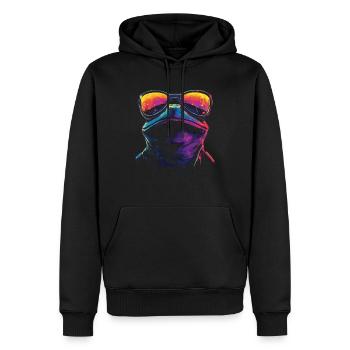Frosch mit Sonnenbrille in Regenbogen Farbe - Männer Premium Bio Hoodie - Schwarz - Vorne - Nico (187cm)