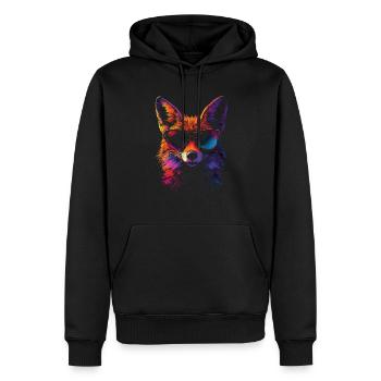 Fox with sunglasses in rainbow color - Men’s Premium Organic Hoodie - black - Front - Nico (187cm)