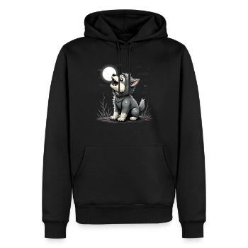 Howling Werewolf Puppy Halloween Awoo ooooo! - Men’s Premium Organic Hoodie - black - Front - Nico (187cm)