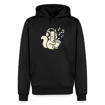 Écureuil mignon étreignant un gland avec des écouteurs - Sweat à capuche Premium bio Homme - noir - Devant - Nico (187cm)