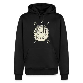 Friedlicher Igel beim Musikhören - Männer Premium Bio Hoodie - Schwarz - Vorne - Nico (187cm)