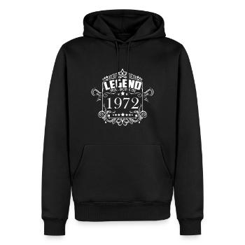 Une légende est née en 1972 - Sweat à capuche Premium bio Homme - noir - Devant - Nico (187cm)
