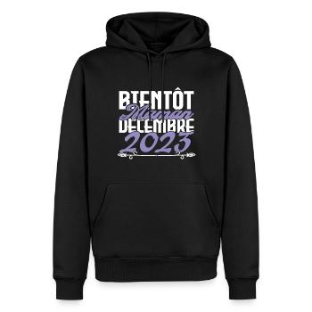 Annonce grossesse. bientôt Maman Décembre 2023.mom - Sweat à capuche Premium bio Homme - noir - Devant - Nico (187cm)