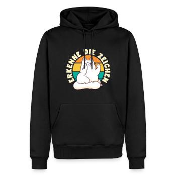 Erkenne die Zeichen, Katze, Mittelfinger, Stinke - Männer Premium Bio Hoodie - Schwarz - Vorne - Nico (187cm)