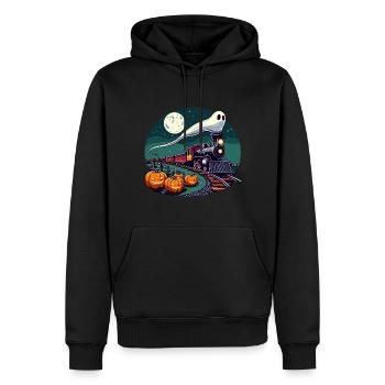 Halloween fantôme locomotive chemin de fer citrouille drôle - Sweat à capuche Premium bio Homme - noir - Devant - Nico (187cm)