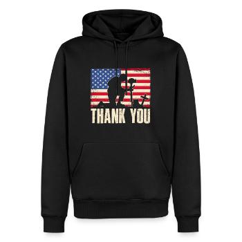 Merci - Sweat à capuche Premium bio Homme - noir - Devant - Nico (187cm)