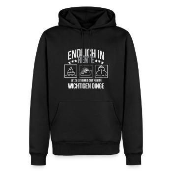 Rentner mit Boot Ruhestand genießen Rente - Männer Premium Bio Hoodie - Schwarz - Vorne - Nico (187cm)