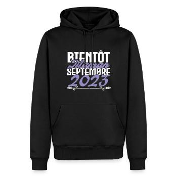Annonce grossesse. bientôt Maman Septembre 2023. - Sweat à capuche Premium bio Homme - noir - Devant - Nico (187cm)