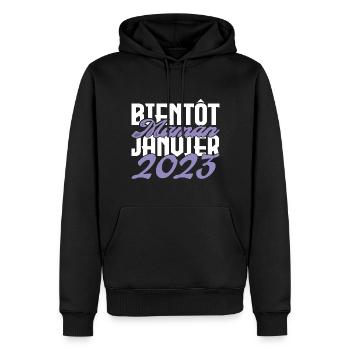 Annonce grossesse. bientôt Maman Janvier 2023.mama - Sweat à capuche Premium bio Homme - noir - Devant - Nico (187cm)