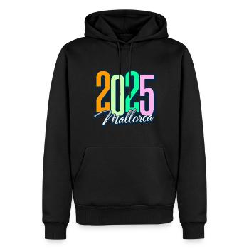 2025 Mallorca - Männer Premium Bio Hoodie - Schwarz - Vorne - Nico (187cm)