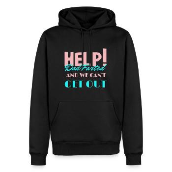 Hilfe! Papa hat gefurzt und wir können am Vatertag nicht raus - Männer Premium Bio Hoodie - Schwarz - Vorne - Nico (187cm)