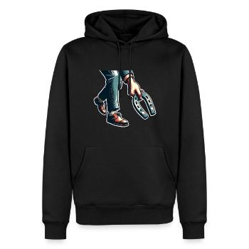 Lancer de fer à cheval Lancer de fer à cheval - Sweat à capuche Premium bio Homme - noir - Devant - Nico (187cm)