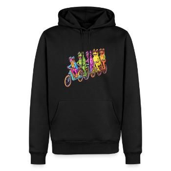 Techno Lover Rainbow Frog Bicyclist Rave - Men’s Premium Organic Hoodie - black - Front - Nico (187cm)