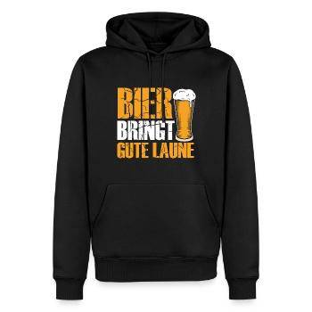 Bier bringt gute Laune, Humor, Spaß, Fun, Genuss, - Männer Premium Bio Hoodie - Schwarz - Vorne - Nico (187cm)