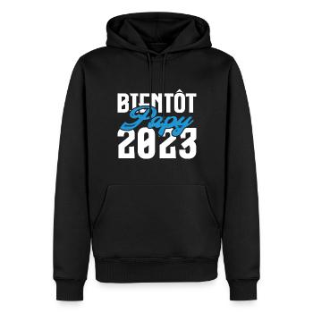 Cadeau Annonce grossesse bientôt Papy 2023. - Sweat à capuche Premium bio Homme - noir - Devant - Nico (187cm)