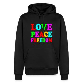 Love peace freedom - Männer Premium Bio Hoodie - Schwarz - Vorne - Nico (187cm)