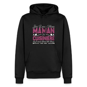 J'ai deux titres maman et Cuisinière. Cadeau Maman - Sweat à capuche Premium bio Homme - noir - Devant - Nico (187cm)