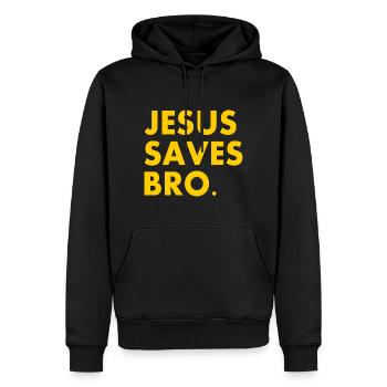 Jesus saves bro - Sweat à capuche Premium bio Homme - noir - Devant - Nico (187cm)