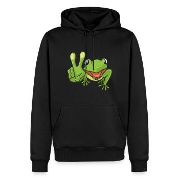 Frosch Peacezeichen - Männer Premium Bio Hoodie - Schwarz - Vorne - Nico (187cm)