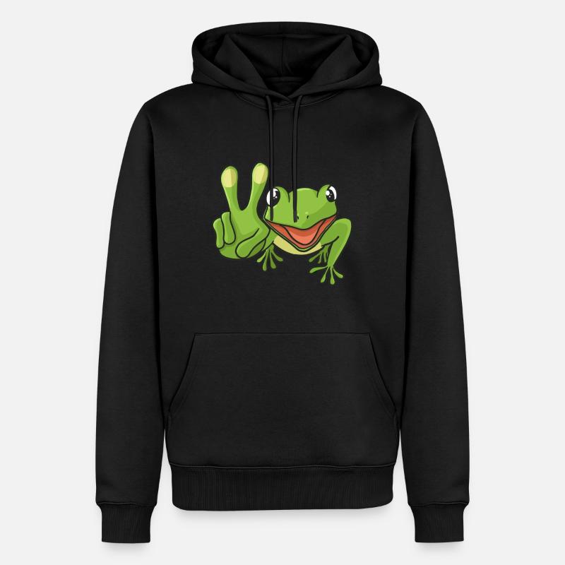 Frosch Peacezeichen - Männer Premium Bio Hoodie - Schwarz