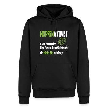 Hopfenaktivist Eine Person die für ihr kühles Bier - Männer Premium Bio Hoodie - Schwarz - Vorne - Nico (187cm)