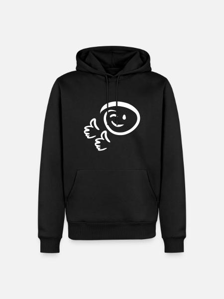 Le visage fait un clin d’œil, montre deux pouces en l’air. Émoticône. - Sweat à capuche Premium bio Homme - noir