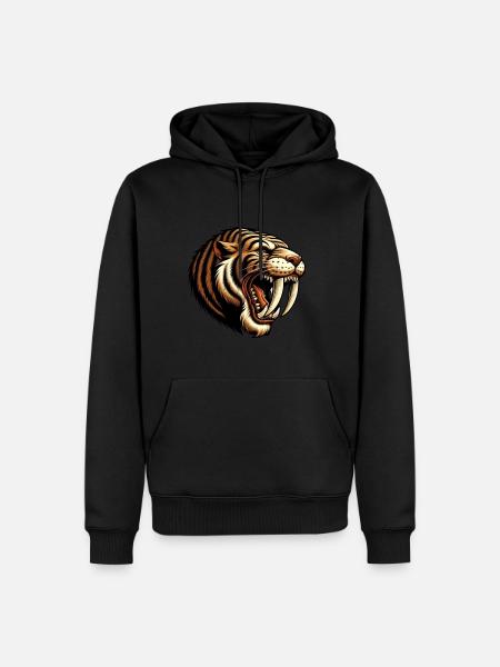 Tigre dai denti a sciabola, Smilodon, Era glaciale, Predatore, Grande Gatto - Felpa con cappuccio ecologica premium da uomo - nero