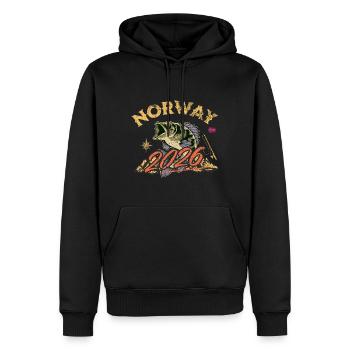 Voyage de pêche en Norvège 2026 - Sweat à capuche Premium bio Homme - noir - Devant - Nico (187cm)