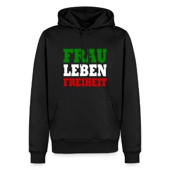 Frau leben freiheit - Männer Premium Bio Hoodie - Schwarz - Vorne - Nico (187cm)