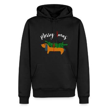 Joyeux Noël Teckel Chien Arbre de Noël Woof Drôle - Sweat à capuche Premium bio Homme - noir - Devant - Nico (187cm)