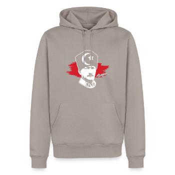 Classic Mustafa Kemal Atatürk Portrait For A - Men’s Premium Organic Hoodie - taupe - Front - Nico (187cm)
