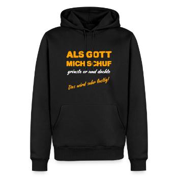 Als Gott mich Schuf grinste er lustige Gott Spruch - Männer Premium Bio Hoodie - Schwarz - Vorne - Nico (187cm)
