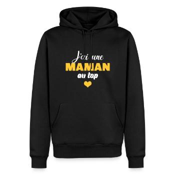 J'ai une maman au top - Sweat à capuche Premium bio Homme - noir - Devant - Nico (187cm)