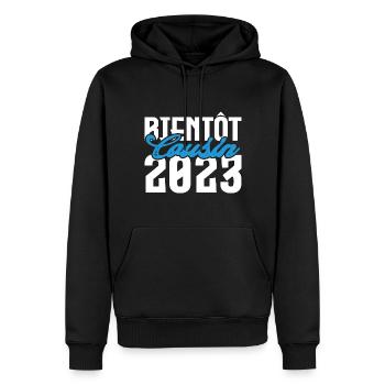 Cadeau Annonce grossesse bientôt Cousin 2023. - Sweat à capuche Premium bio Homme - noir - Devant - Nico (187cm)