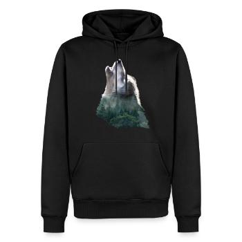 Wolf Heulend Wald Berg Mystik Jagd Natur Geschenk - Männer Premium Bio Hoodie - Schwarz - Vorne - Nico (187cm)