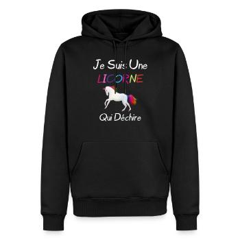 Je Suis Une Licorne - Sweat à capuche Premium bio Homme - noir - Devant - Nico (187cm)